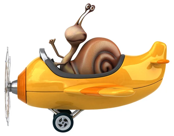 Fun cartoon snail on airplane — Stock Photo, Image