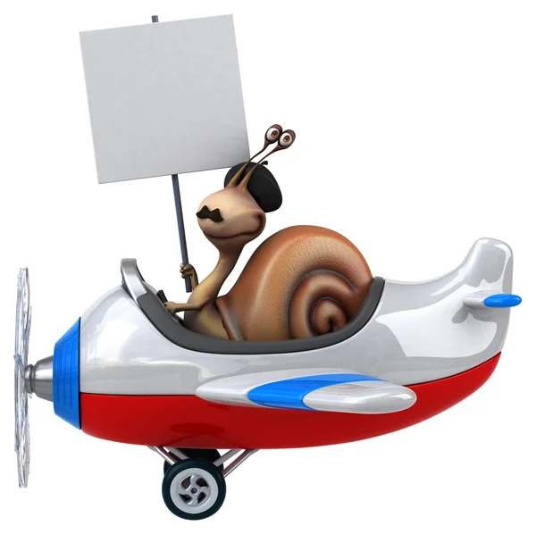 Fun cartoon snail on airplane — Stock Photo, Image