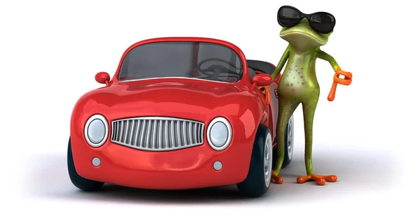 Zábavné žába s autem — Stock fotografie