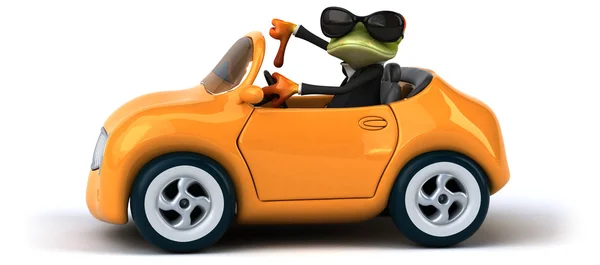 Веселая лягушка с машиной — стоковое фото