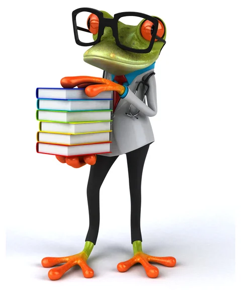 Веселая лягушка с книгами — стоковое фото