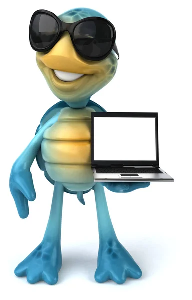与笔记本电脑的有趣龟 — 图库照片
