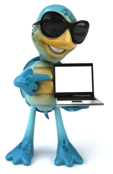 Fun turtle with laptop — Stock Photo, Image