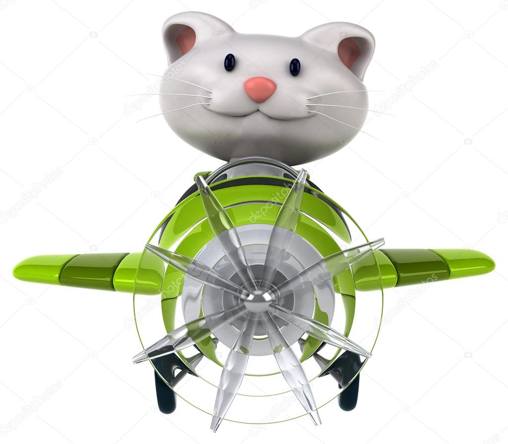 Fun cartoon cat in airplane