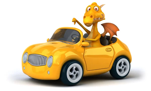 Dragón divertido en coche — Foto de Stock