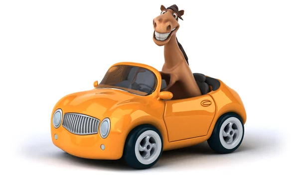 Divertido caballo en coche — Foto de Stock