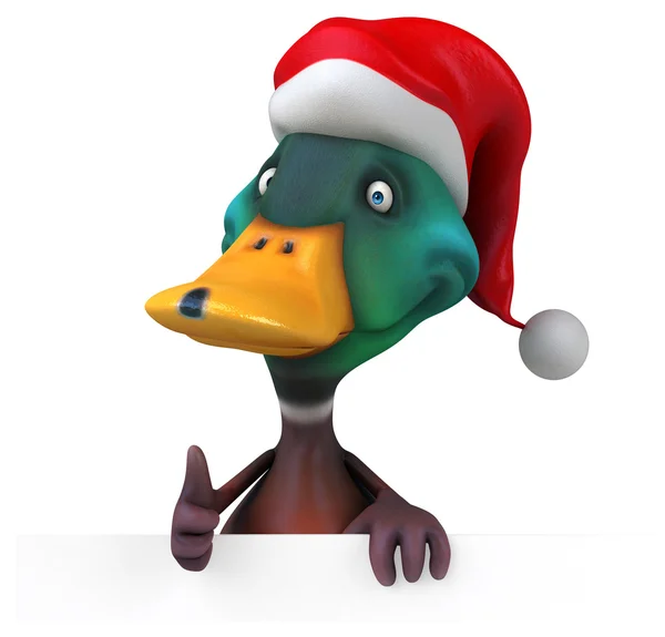 Dessin animé amusant canard dans le chapeau de Père Noël — Photo