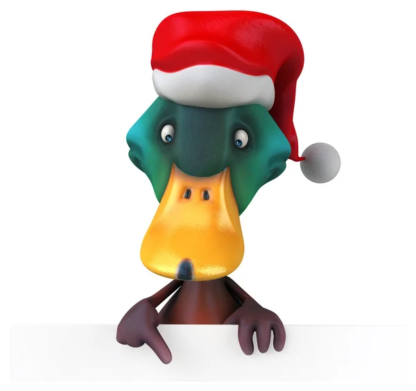 Divertente anatra cartone animato in cappello di Babbo Natale — Foto Stock