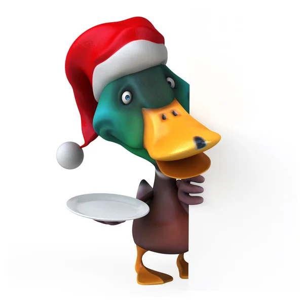 Fun cartoon duck in santa hat — Stock Photo, Image