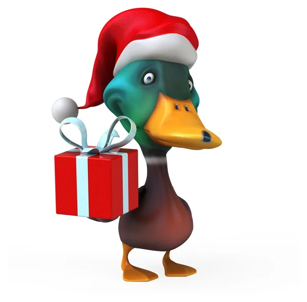 Dessin animé amusant canard dans le chapeau de Père Noël — Photo