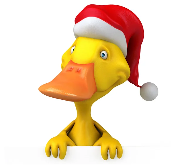 Dessin animé amusant canard dans le chapeau de Père Noël — Photo