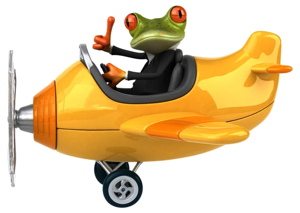 Fun frog on airplane — Stock Photo, Image