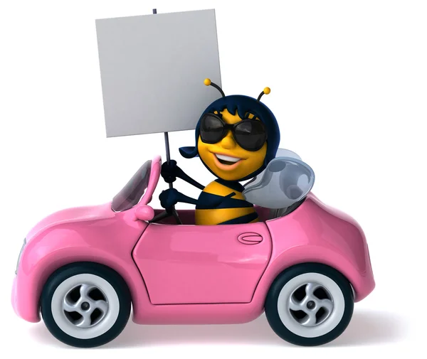 Fun Abeille Sur Voiture Isolée Sur Blanc — Photo