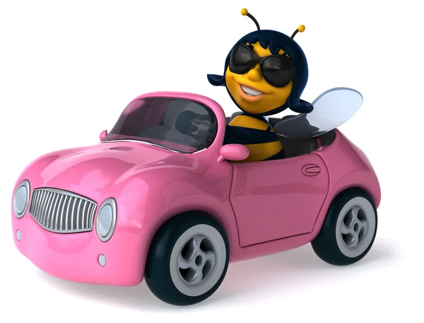 Fun Abeille Sur Voiture Isolée Sur Blanc — Photo