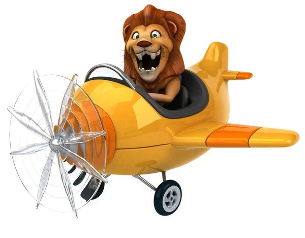 Leão divertido no avião — Fotografia de Stock