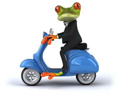 Funny frog on motorbike clipart