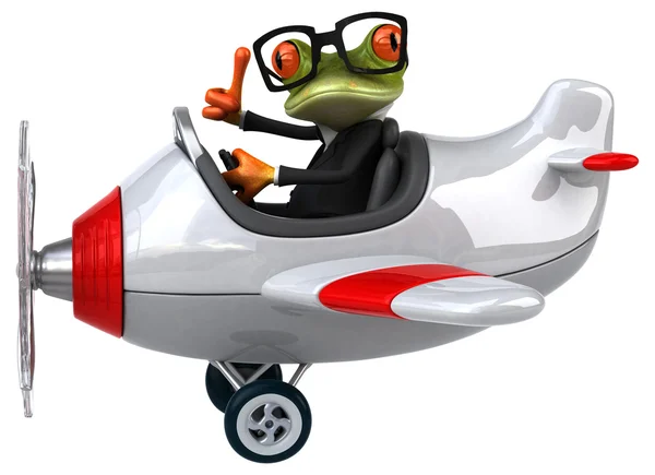 Funny frog in aeroplane — Stock Photo, Image