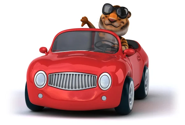 Lustiger Tiger im Auto — Stockfoto