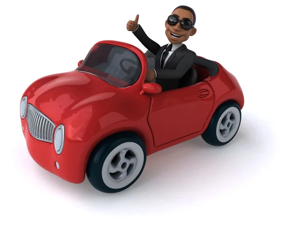 Cartoon businessman in car — Stock Photo, Image