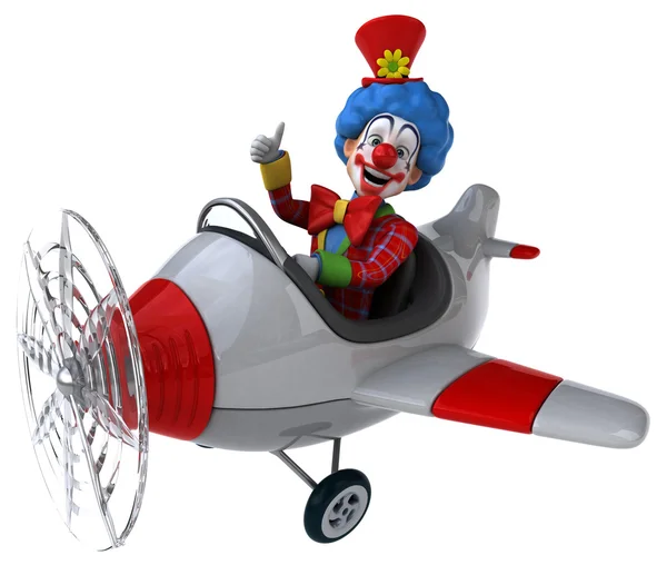 Divertente clown cartone animato in aereo — Foto Stock