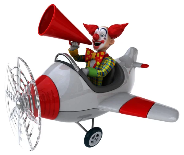 Divertente clown cartone animato in aereo — Foto Stock