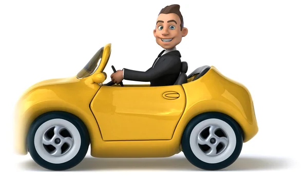 Веселая машина с бизнесменом внутри — стоковое фото