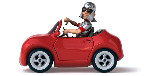 Grappige Romeinse soldaat in auto — Stockfoto