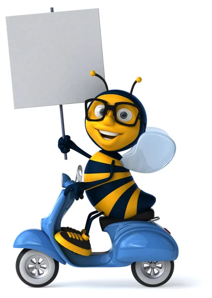 Funny bee on blue motorbike — Stock Photo, Image