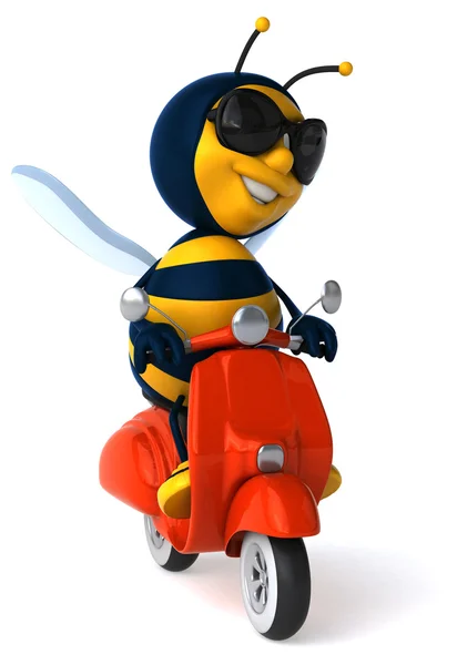 Lustige Biene auf rotem Motorrad — Stockfoto
