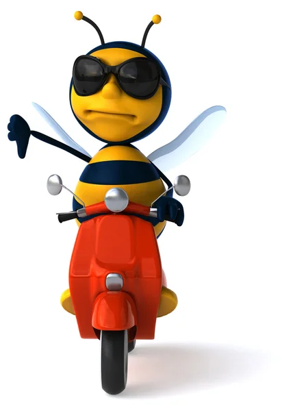 Смешная пчела на красном мотоцикле — стоковое фото