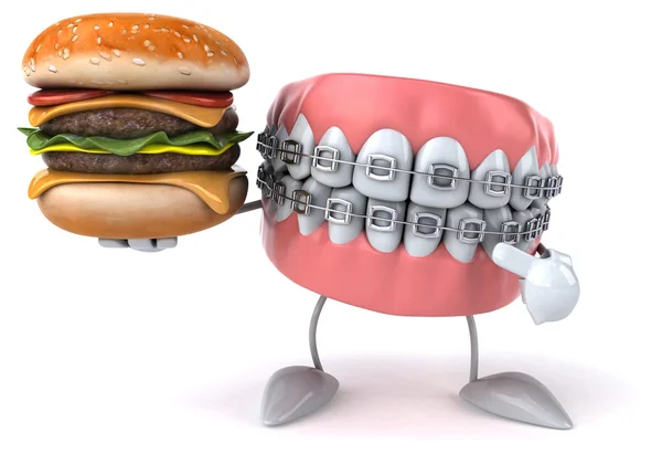 Dentes engraçados com hambúrguer — Fotografia de Stock
