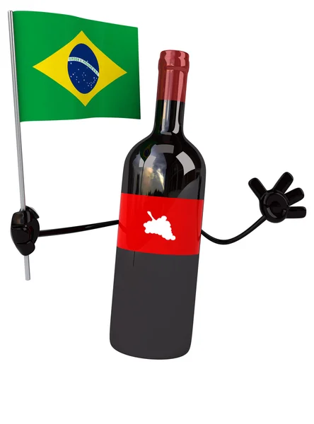 Botella de vino con bandera brasileña — Foto de Stock