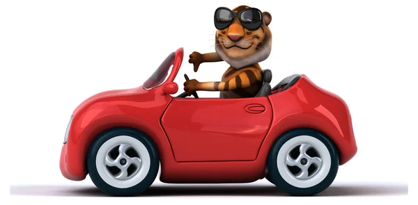 Grappige tijger in auto — Stockfoto