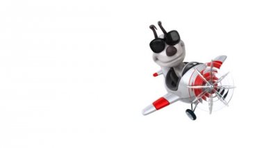 Uçakta uçan eğlenceli karikatür köpek