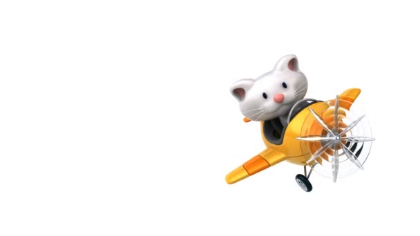 Fun cartoon cat flying on airplane — Stock Video