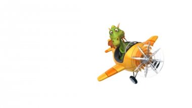 Uçakta uçan karikatür ejderha eğlenceli