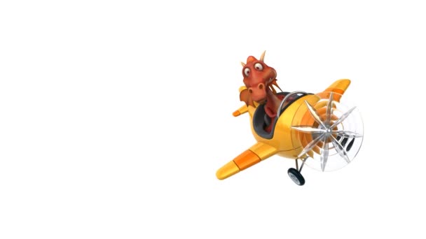 Divertido dragón de dibujos animados volando en avión — Vídeo de stock