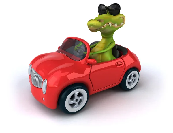 Funny crocodile in car — Stock Photo, Image