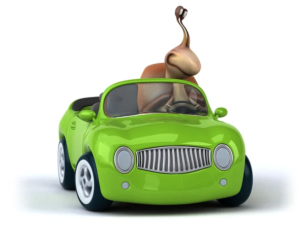 Zabawny ślimak w samochodzie — Zdjęcie stockowe