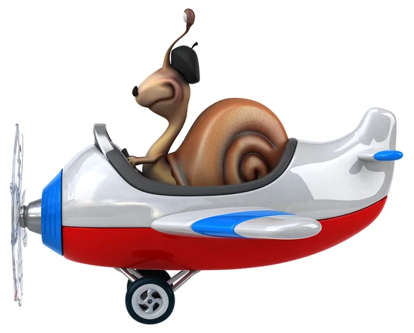 Funny snail in aeroplane — Stock Photo, Image