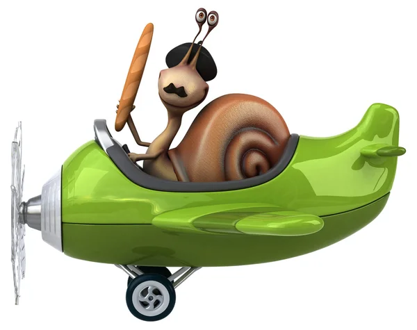 Funny snail in aeroplane — Stock Photo, Image