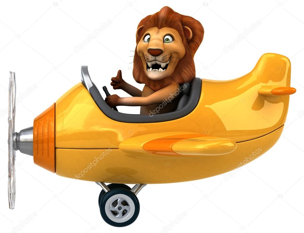 Funny lion in aeroplane