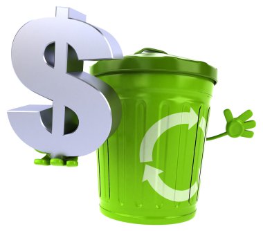 Dolar işareti olan komik çöp kovası