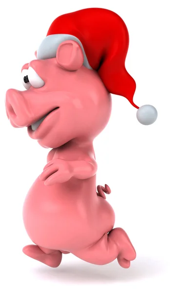 Porco engraçado em chapéu Santas — Fotografia de Stock