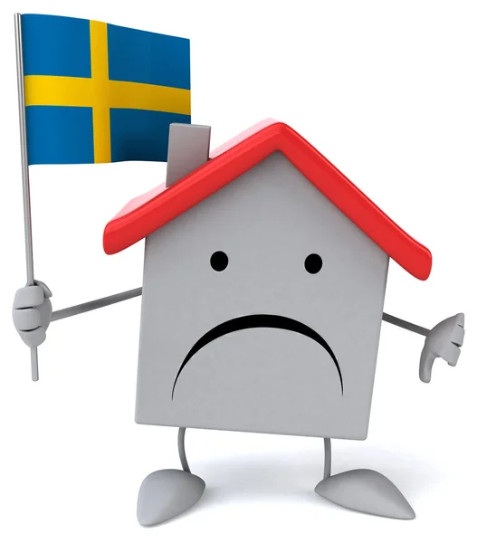 Αστείο σπίτι με σουηδική σημαία — Φωτογραφία Αρχείου