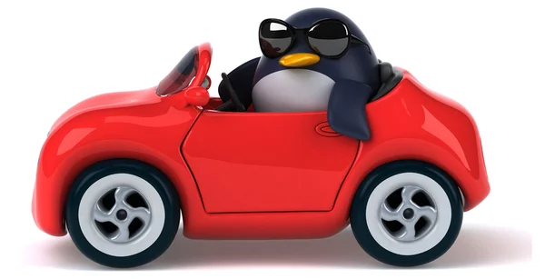 Pinguim engraçado no carro — Fotografia de Stock
