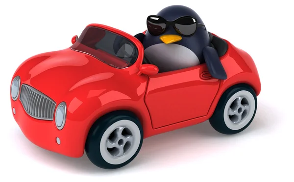 Grappige pinguïn in auto — Stockfoto