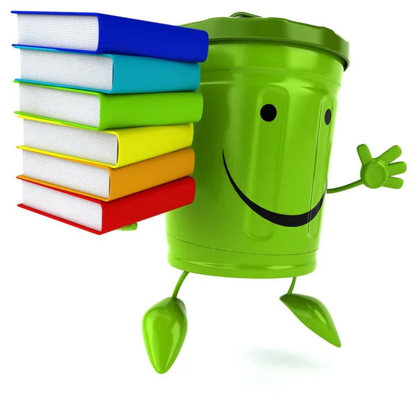 Wiadro zielony śmieci z kolorowych książek — Zdjęcie stockowe