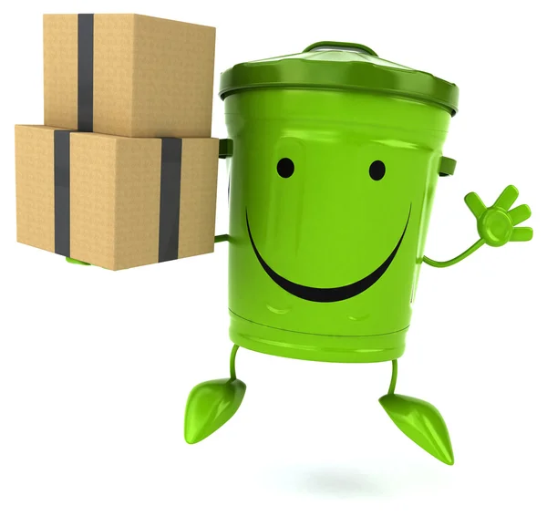 Cubo de basura verde con cajas — Foto de Stock