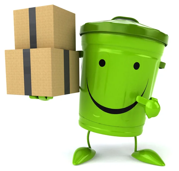 Зелене відро сміття з коробками — стокове фото